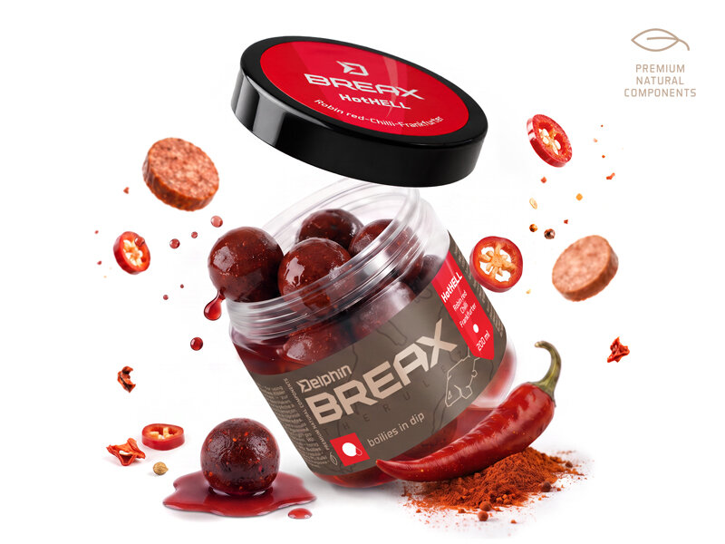 Boilies v dipe Delphin BreaX/HotHELL 20mm / 200ml